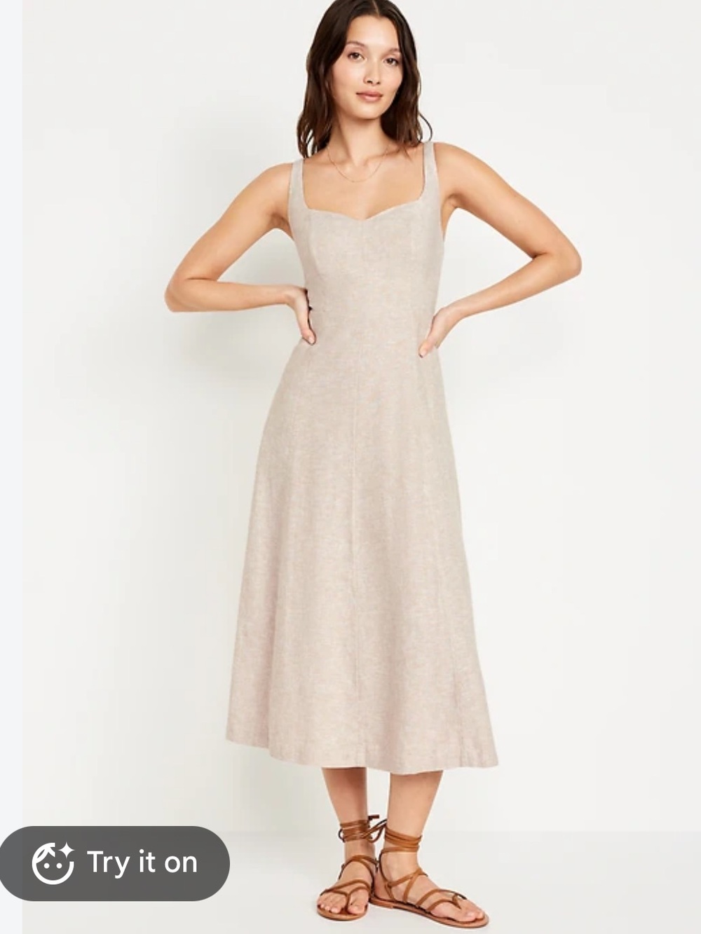 Fit & Flare Linen-Blend Midi Dress